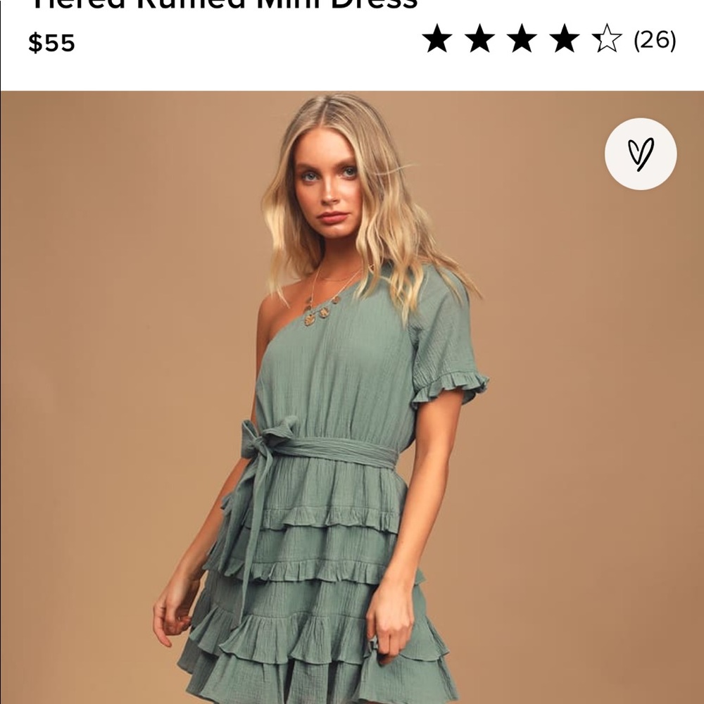 All the Love Sage Green One-Shoulder Ruffled Dress